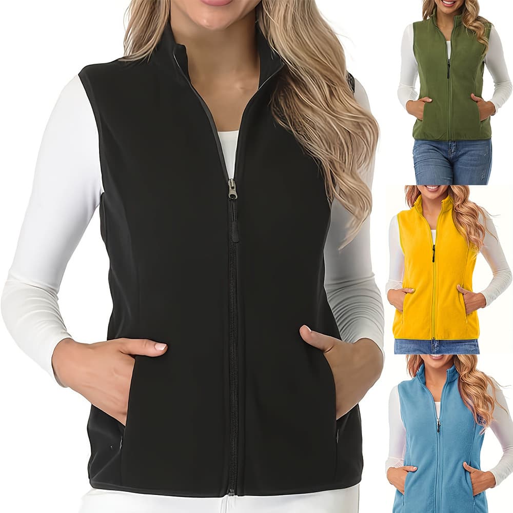 Plus Size Women's Clothing European/American Amazon Autumn/Winter Casual Vest, Fleece-Lined Zipper Pocket Sleeveless Elegant Cardigan Jacket