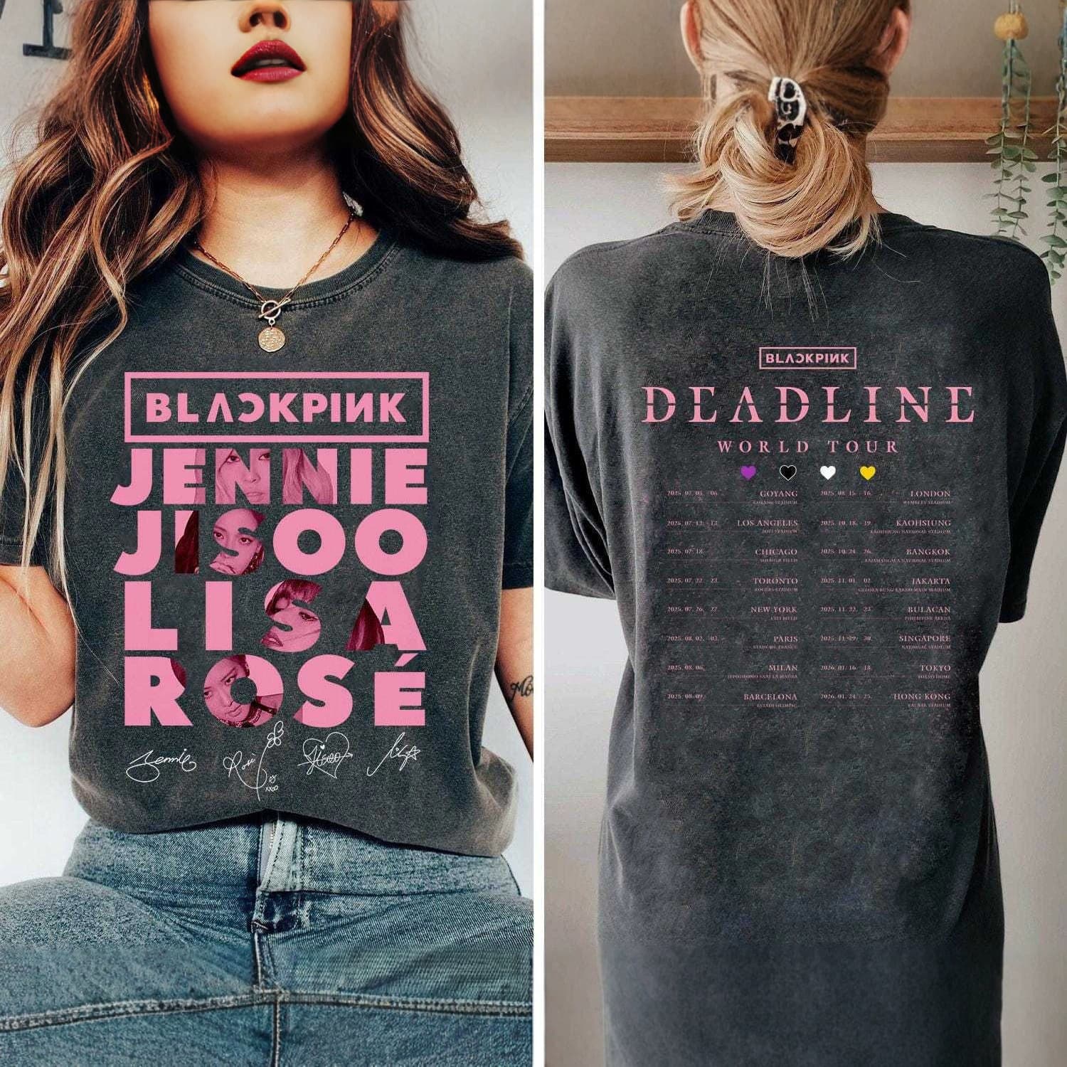 Black Pink World Tour T-Shirt, Kpop Black Pink Tour Merchandise Same Style Printed Short Sleeve