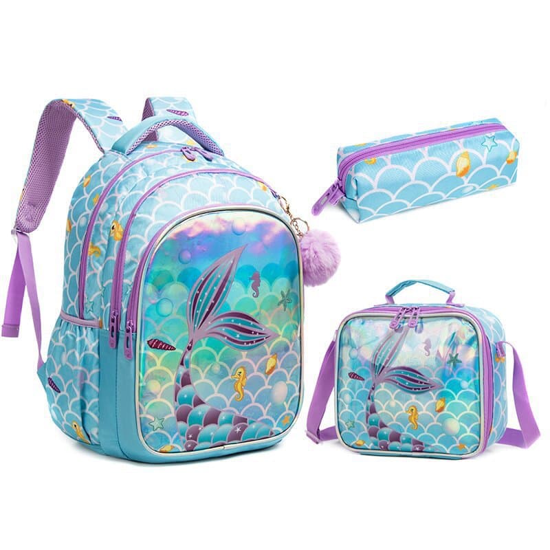 Fashionable and Cute Cartoon Universal School Bag for Primary School Students Three-piece Set Burden-Reducing Backpack for Boys and Girls with Printable Patterns