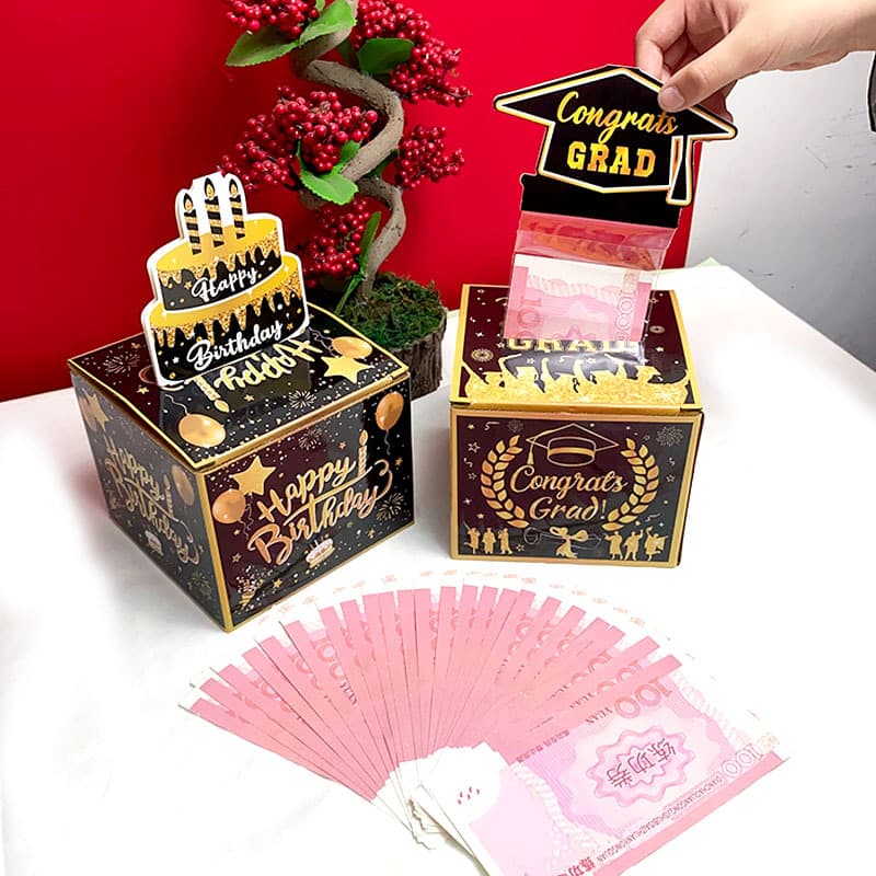 Cross-border Surprise Birthday Graduation Party Decoration Money Pull Box Black Gold Party Atmosphere Props