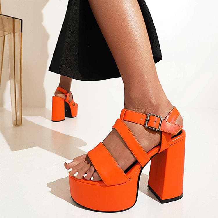 2023 2022 Spring Summer New Arrival Export European American Style Peep Toe Side Cutout Buckle Chunky Heel Sandals
