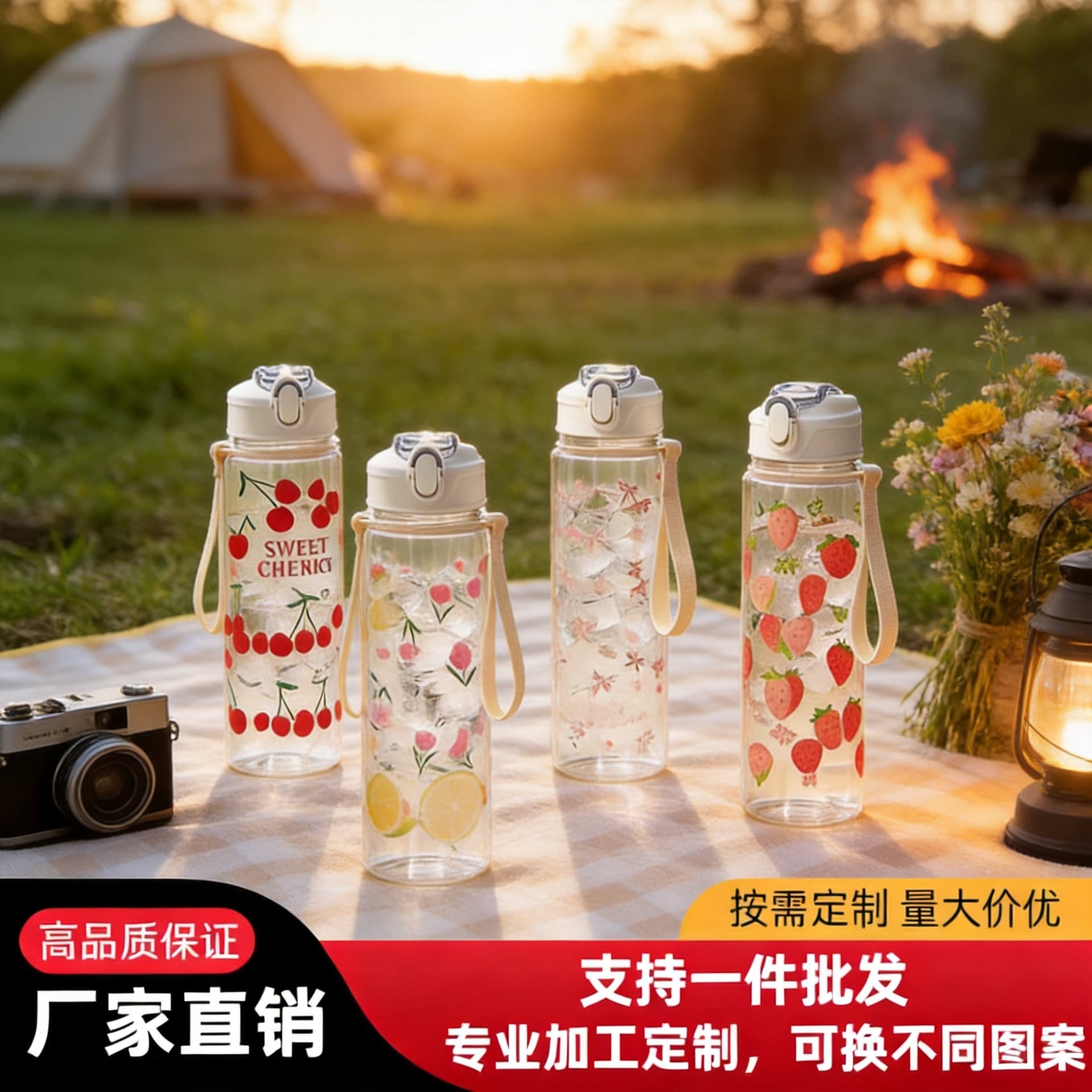 New hot style creative small fresh UV summer plastic water cup with carrying rope for cross-border e-commerce