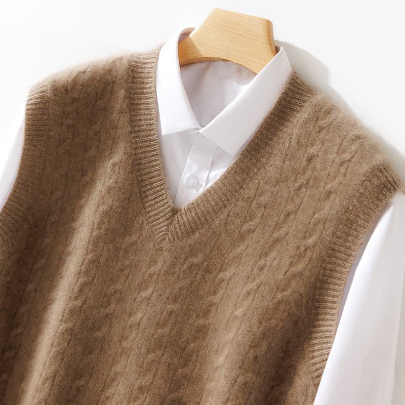 24 autumn and winter style wool sweater V-neck waistcoat men's vest business formal wear versatile loose cashmere knit vest top