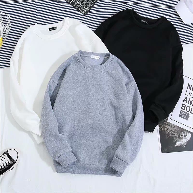 Hot Sale Of The Season New Korean Style Men's Casual Fleece Lined round Neck Pullover Pure Color Sweatshirt Spring Autumn Loose