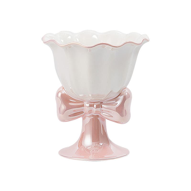 Cross-border Bow Ice Cream Cone Ceramic Cup Creative Flower Rim Mug Dessert Cup Stemmed Candle Cup