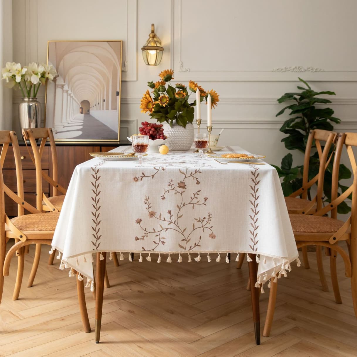 Jiexin Desktop Table Fabric White Small Floral Pastoral French Embroidered Tablecloth Cover Towel Factory Direct Supply
