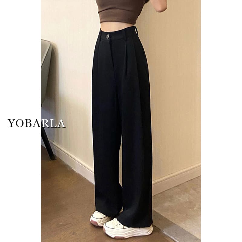 Black Dress Pants for Women Spring/Fall Plus Size High-Waist Loose Slimming Wide-Leg Casual Pants for Pear Shape