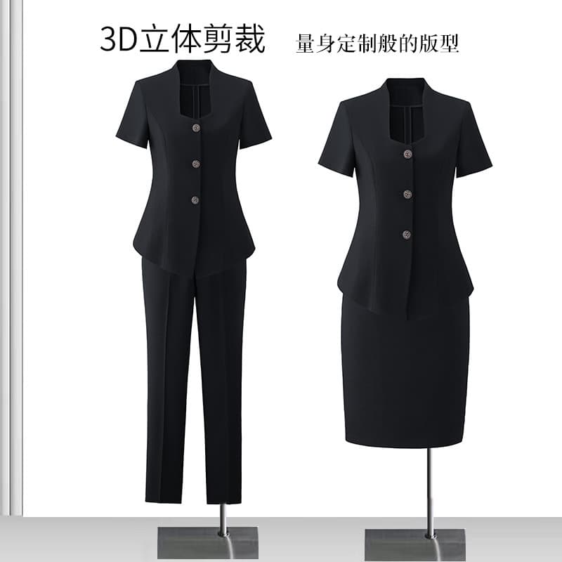 Navy blue suit suit, summer thin short-sleeved beautician work clothes, female high-end beauty salon temperament professional work clothes
