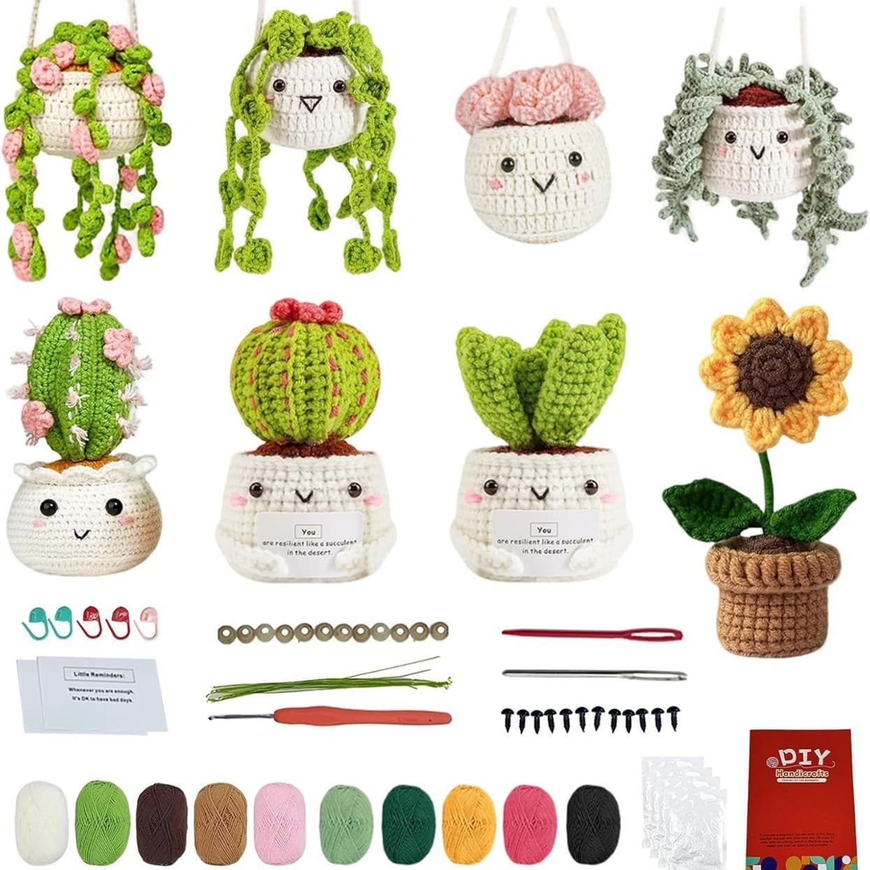 Best-selling Cross-border Woven 8-piece Plant Potted Crochet Kit with English Video Tutorial