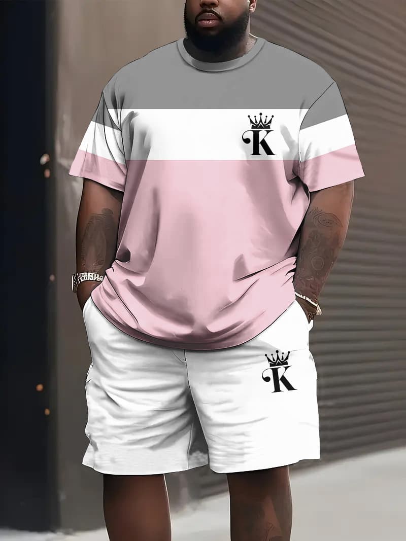 2024 Export European and American Cross-Border Summer New Men's Casual Fashion Digital Print Round Neck Pullover Shorts Set