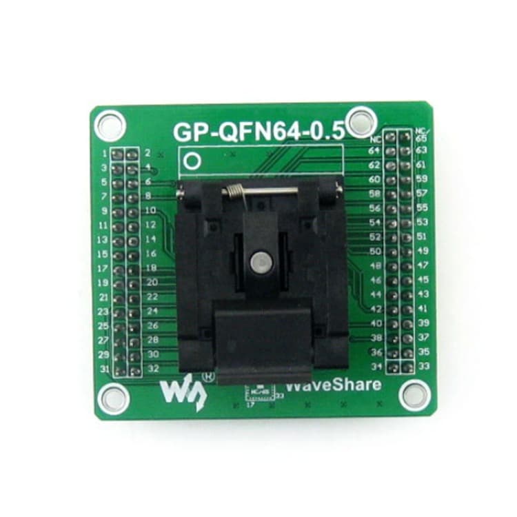 MLF64 QFN64 QFN-64 BT-0.5-01 Universal Test Socket with Pin Headers, All Pins Routed from Both Sides