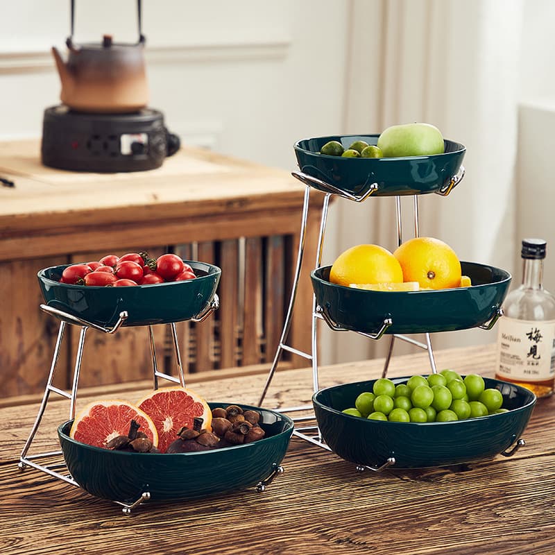 Nordic Light Luxury Double-Layer Fruit Bowl Front Desk Ceramic Snack Plate Living Room Household Fruit Basket Three-Layer Fruit Snack Rack