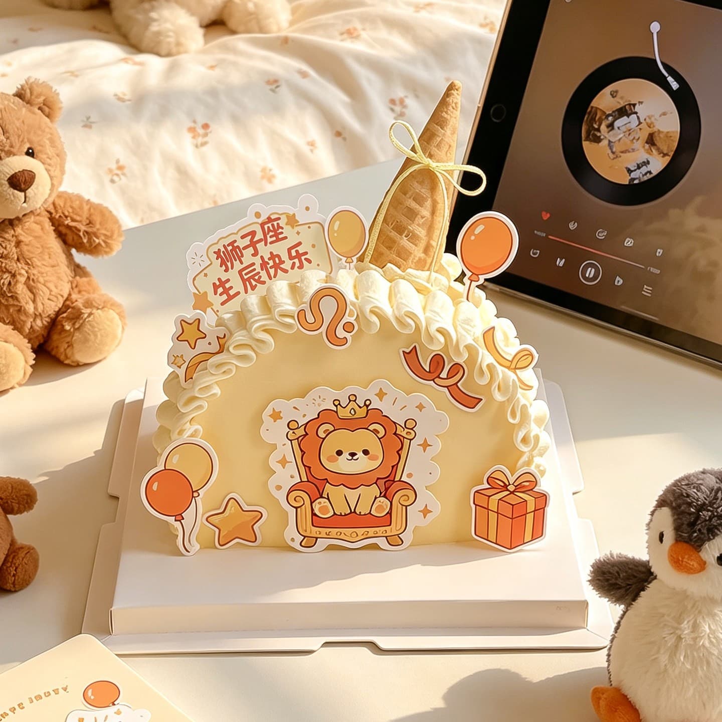 Trendy Leo Zodiac Cake Decoration Cute Little Lion Happy Birthday Baby Kids Birthday Party Cartoon Insert Card