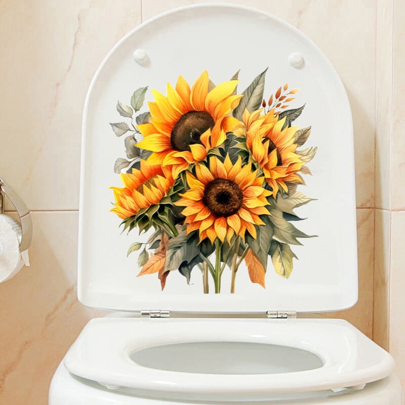 New MK1180 Small Fresh Sunflower Floral Sticker, Waterproof Bathroom Decal, Toilet Lid Toilet Sticker