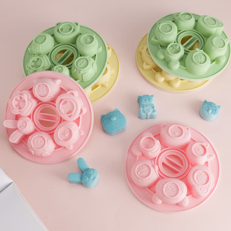 Food-Grade Baby Steamed Cake Silicone Mold, Handheld Rice Cake Mold, High-Temperature Resistant, Cartoon Baby Food Mold, Baking