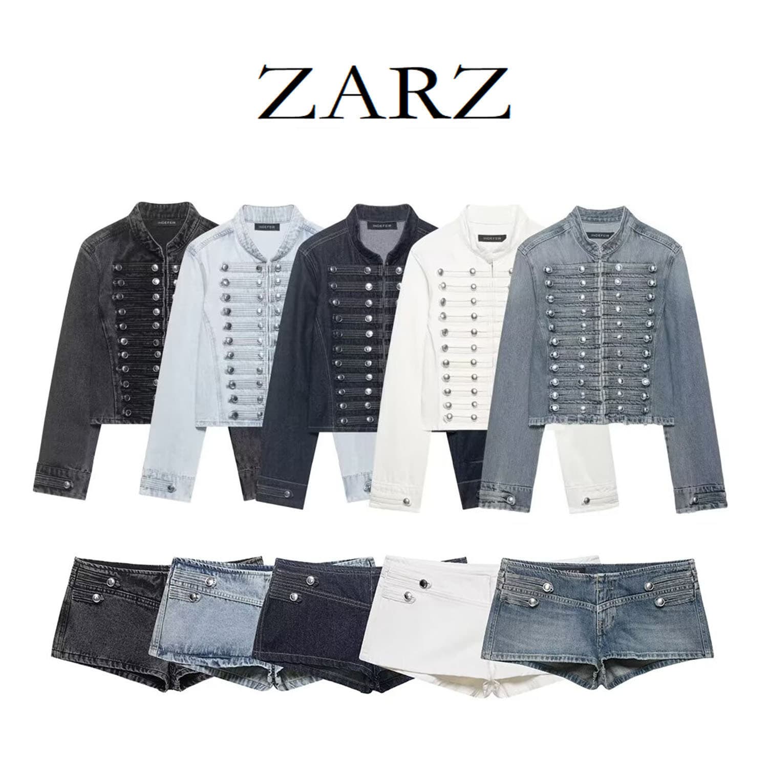 ZARZ homemade European and American style new women's clothing fashionable close-fitting denim jacket low-waisted mini denim shorts