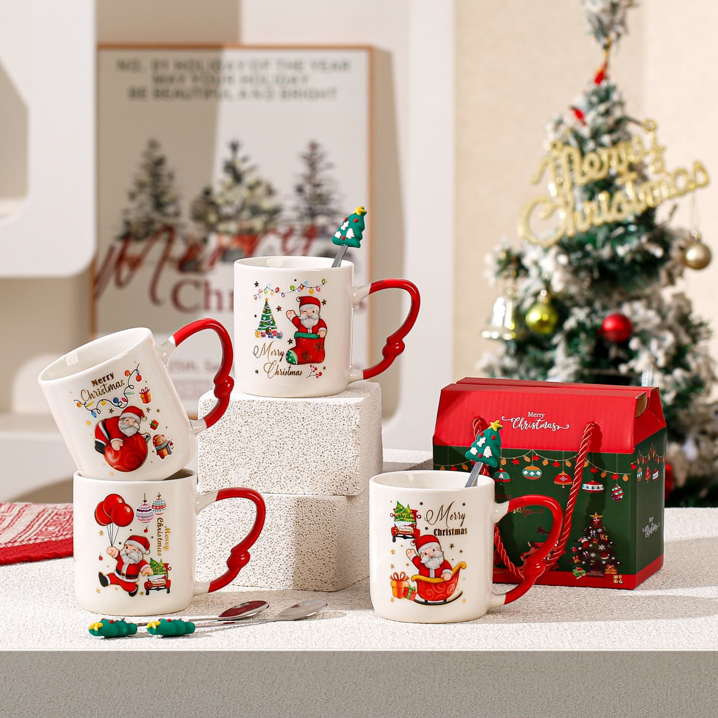 Christmas Gift Ceramic Cup Christmas Cup Mug Christmas Pattern Ceramic Cup Christmas Gift Set Wholesale