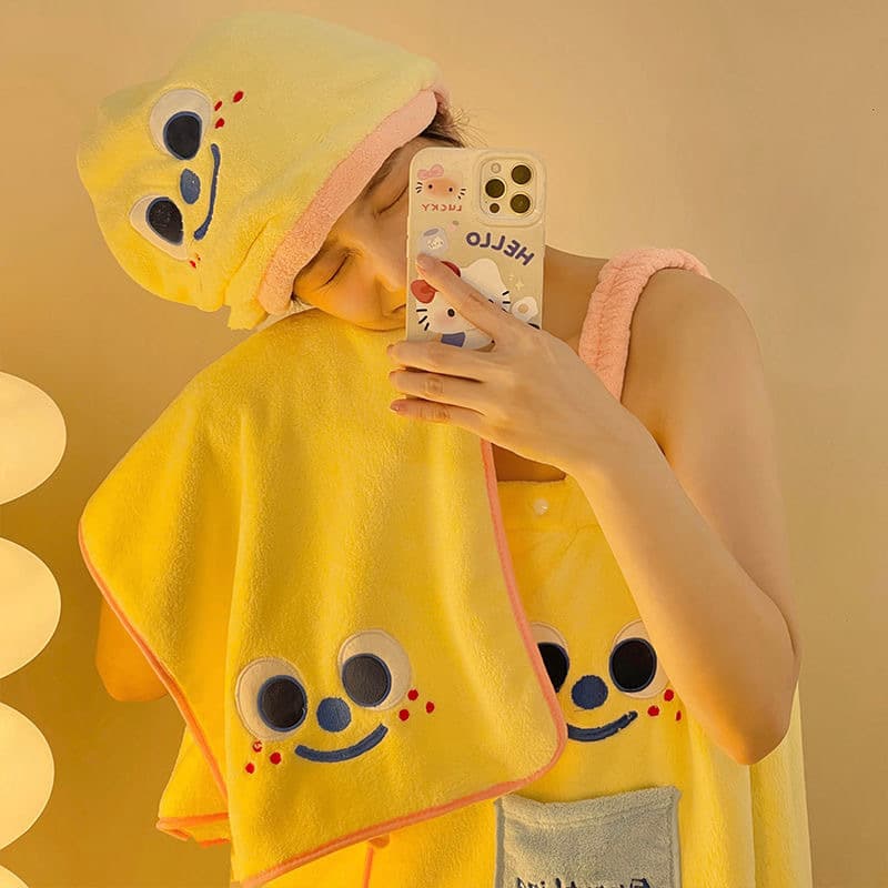 Cute Bath Towel, Bathrobe, Wearable Quick-Dry Bath Wrap, Women's Full-Body Towel, Home Hair Drying Cap, Dormitory Three-Piece Set 2025