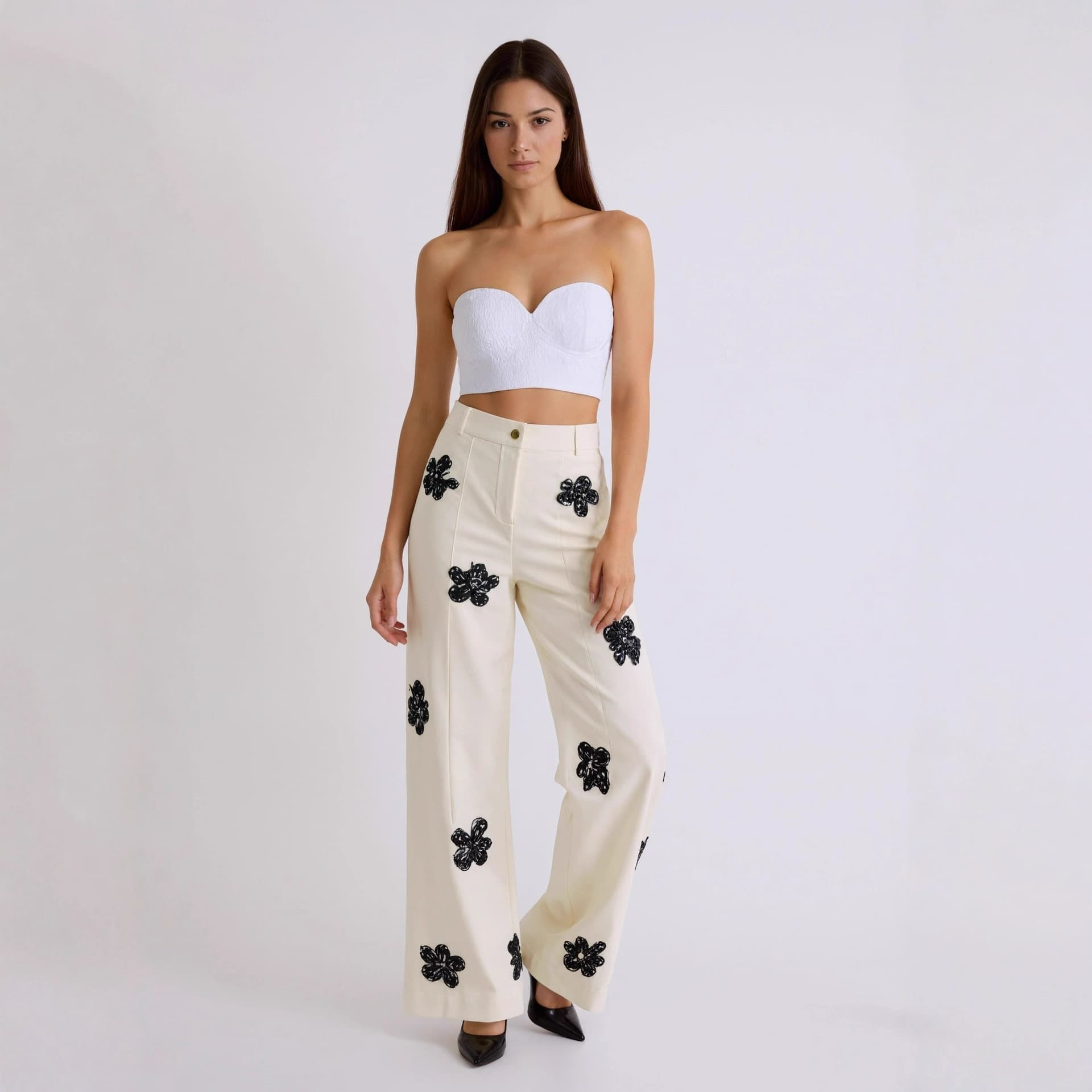 Cross-border Amazon New Fashionable Mid-Rise Casual Printed Trousers Autumn Winter Versatile Commute Business White Trousers