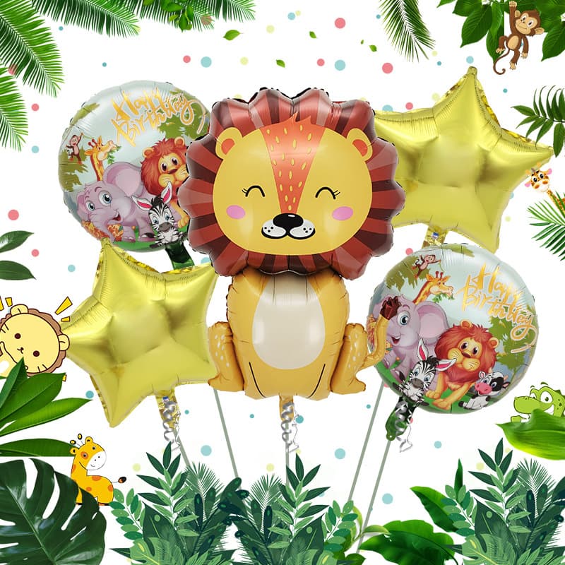 Cross-border Forest Cartoon Animal Balloons Children's Birthday Party Decoration Supplies Jungle Theme Foil Balloons