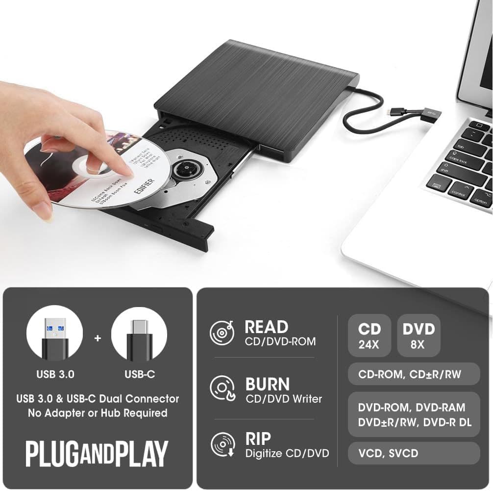 USB 3.0/Type-C Dual Interface External Optical Drive Tray-type Burner Universal Brushed Mobile DVD Player