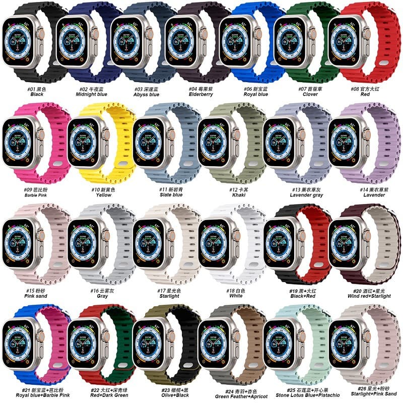 Ocean silicone strap for Apple Watch Ultra 8/S8, new iWatch 8 smartwatch band