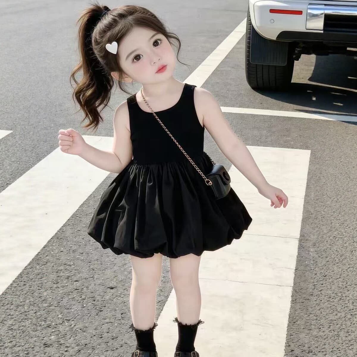Girls' Fashionable Dress 2026 Summer New Style Toddler Baby Super Cute Princess Dress Little Black Dress Summer