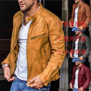 Export European American Men's Autumn Winter PU Leather Jacket Young Men Stand Collar Punk Biker Leather Jacket Wholesale