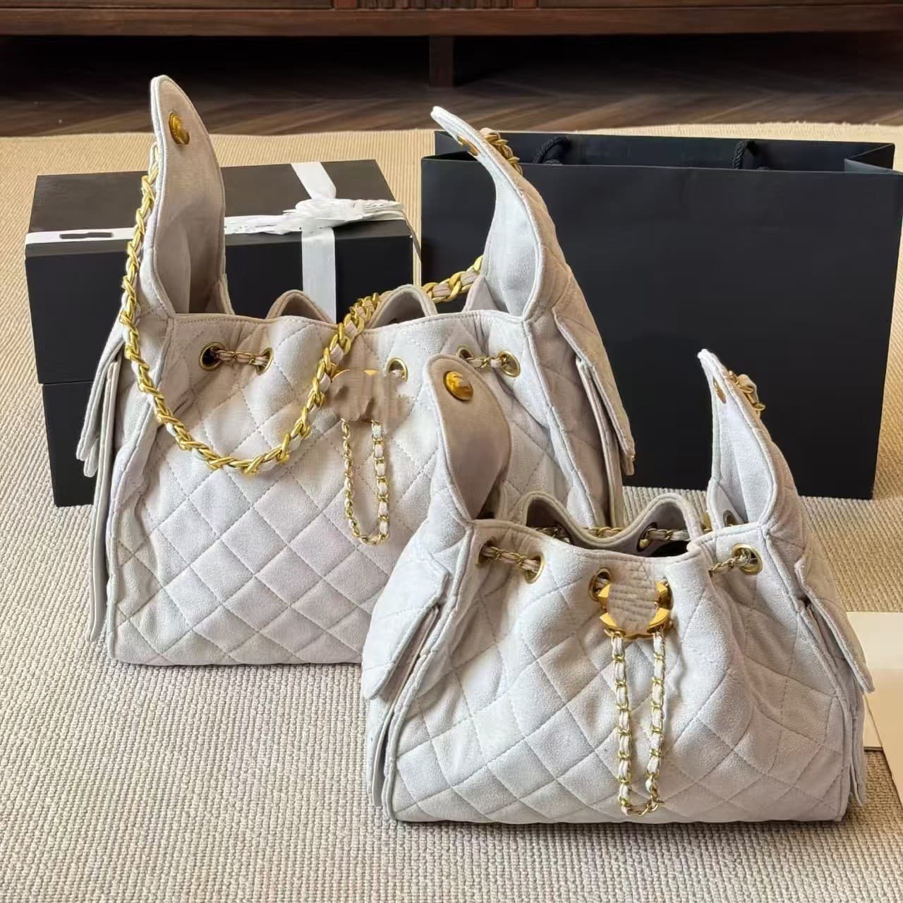 New Chanel 25 Bag Caviar Bucket Bag Quilted Hobo Chain Underarm Bag Shoulder Handbag Genuine Leather Women's Bag
