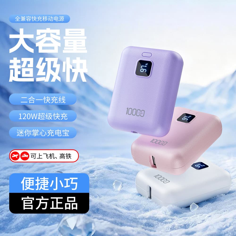 Cross-border Super Fast Charging Power Bank Large Capacity 2-in-1 Fast Charging Cable Portable Mini Power Bank Gift Wholesale