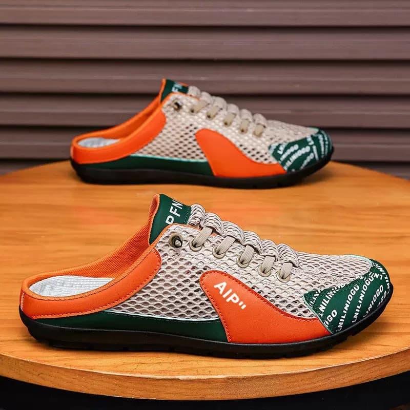 Men's Slippers 2026 Summer Breathable Mesh Casual Shoes Slip-On Open Back No Heel