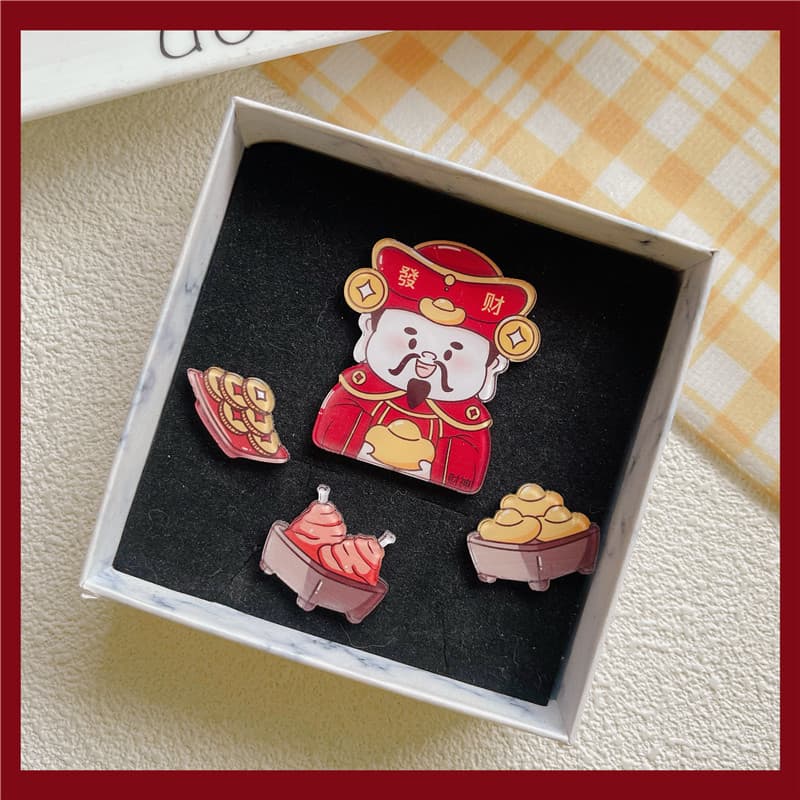 God of Wealth Kitchen God Youth Decorative Magnetic Stickers Acrylic Fun Stationery Refrigerator Stickers Cartoon Iron-on Patches