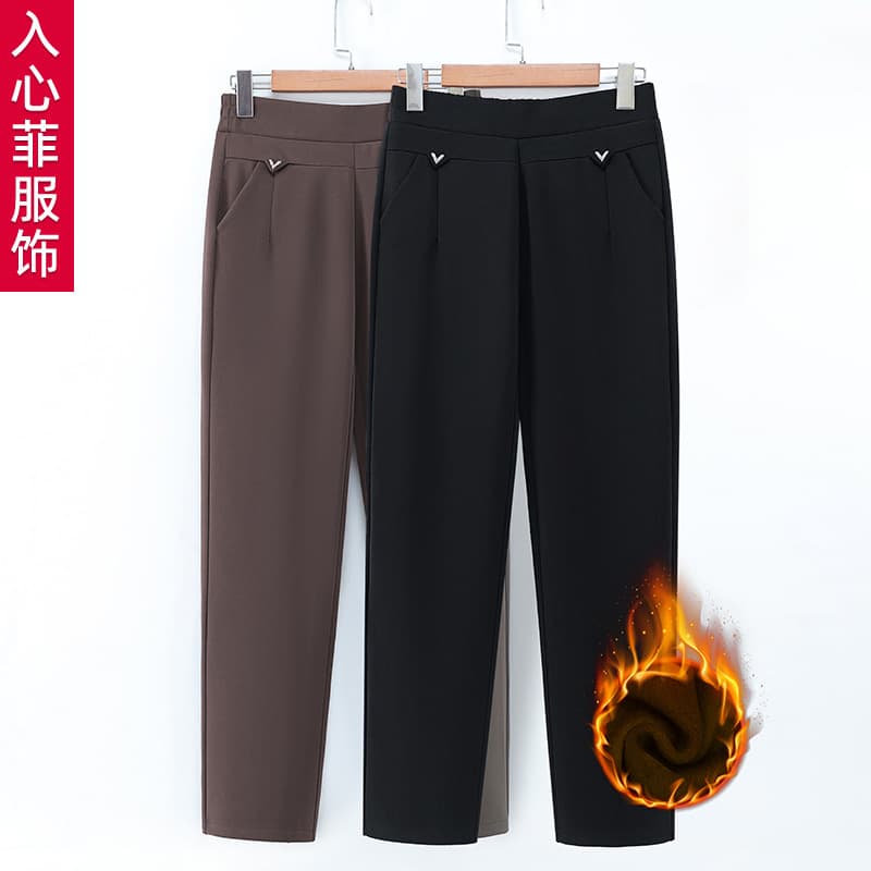 Mom's Pants Autumn High Waist Middle-aged and Elderly Women's Pants Autumn Winter Loose Straight Casual Pants Fleece-lined Thick Long Pants