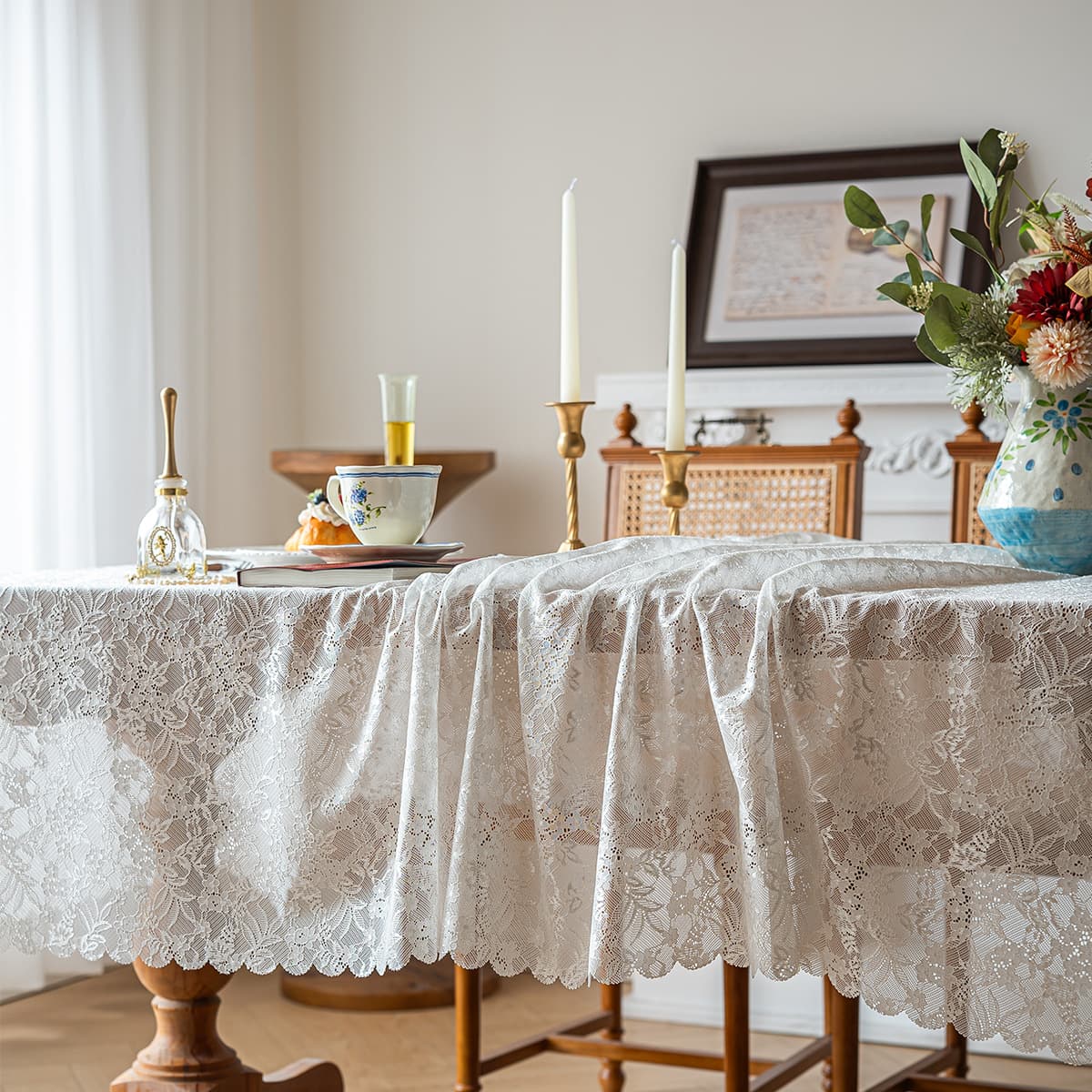 Amazon Cross-Border White Lace Tablecloth Rectangular Dining Table Cloth Round Table Coffee Table Bedside Table Dust Cover