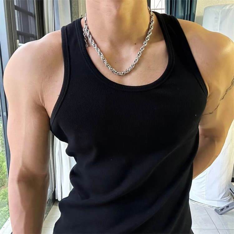 Summer American Pure Cotton Rib Lightweight Sports Fitness Running Training Stretch Slim Fit Sweat-absorbent Breathable Vest Wholesale