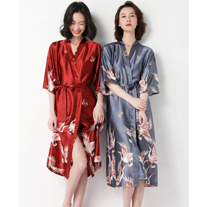 1. New Crane Robe, Spring/Summer Sexy Bridal Morning Gown, Faux Ice Silk Nightgown, Wedding Gown, Warm Bathrobe Set, Cross-Border