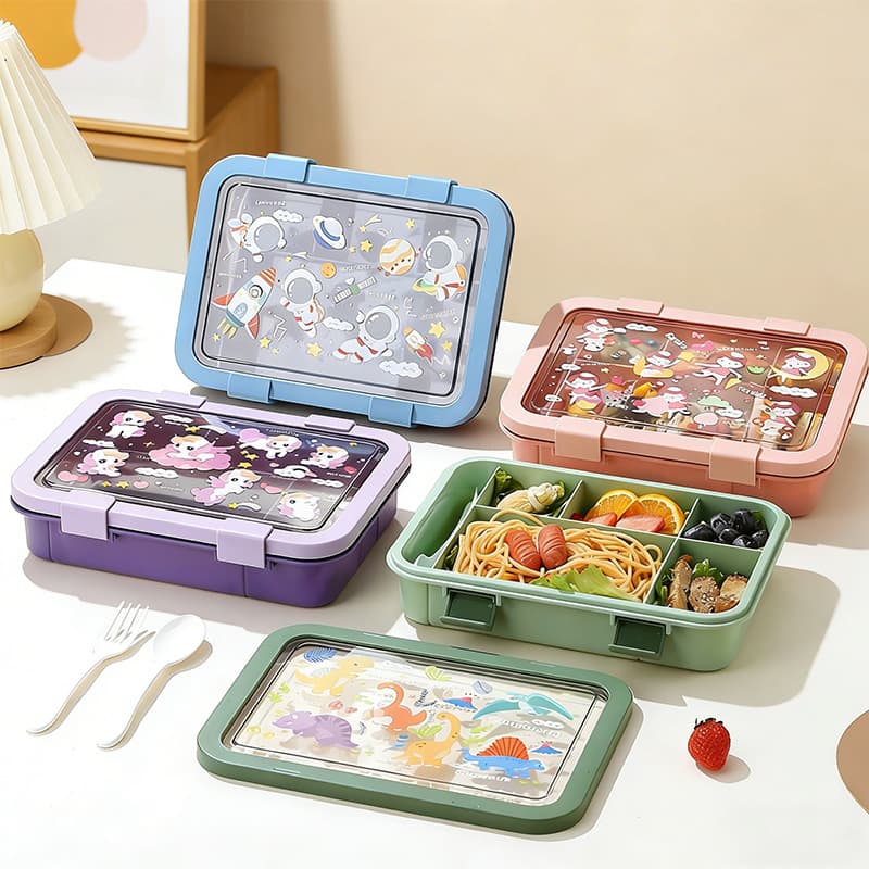 New style lunch box with cutlery, microwaveable, large-capacity rectangular plastic lunch box for students and office workers