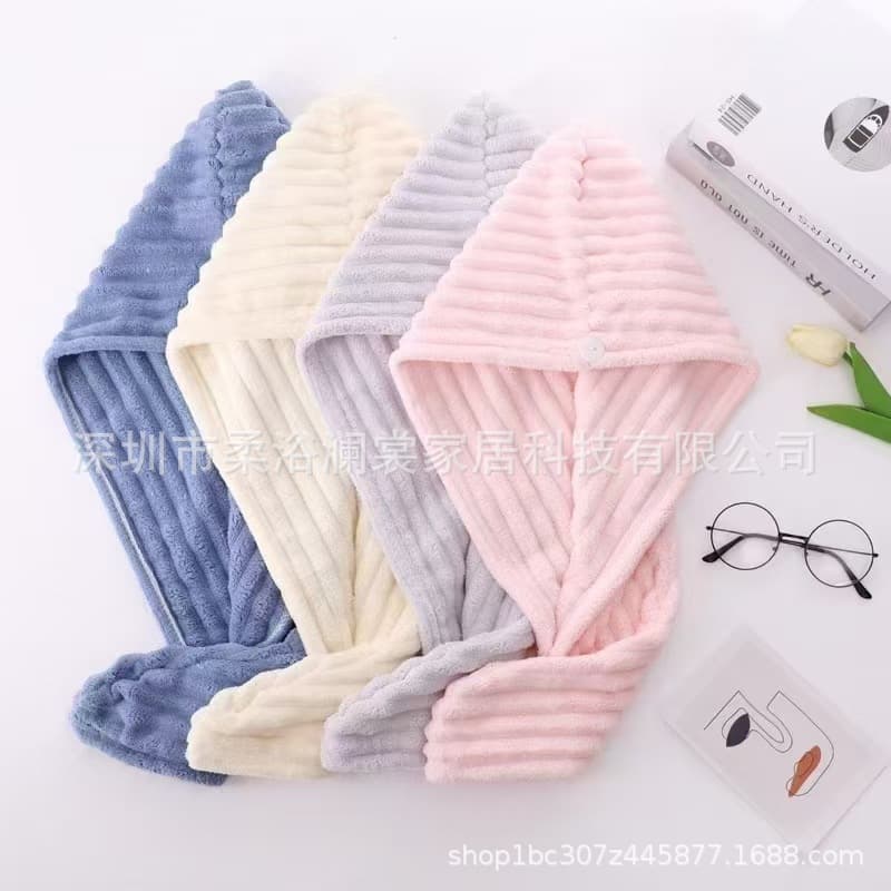 Wave Pattern Hair Drying Cap Women Coral Fleece Super Thick Absorbent Quick-Dry Towel Candy Fleece Hair Drying Towel Wholesale Bath Cap