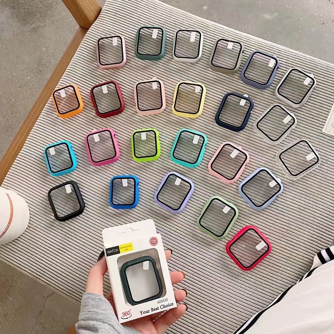 Case for Apple iWatch One-Piece Case 40 42mm 44 45 Full Coverage Frosted PC + Tempered Glass Film