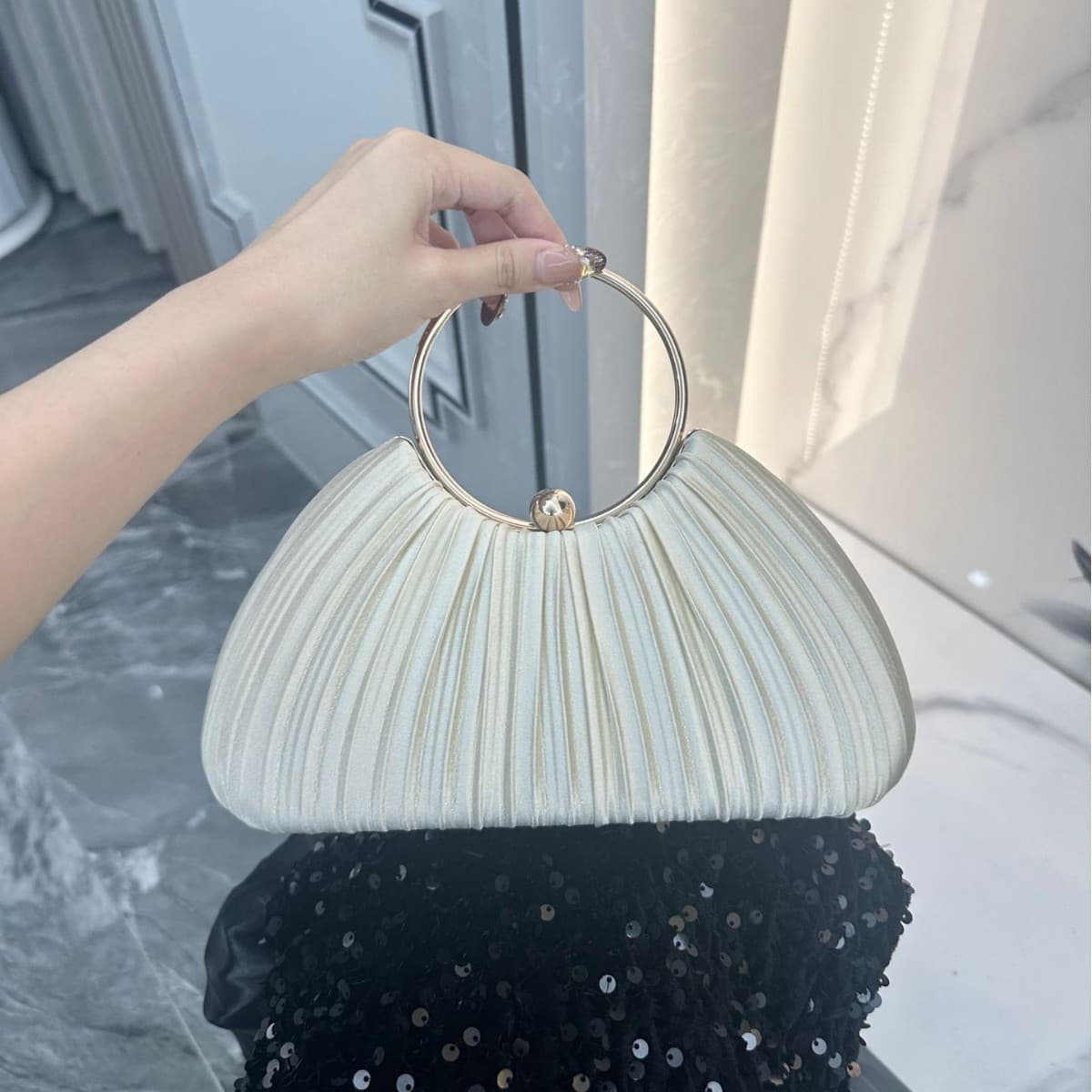 New Cross-Border Pleated Evening Bag KTV Princess Socialite Banquet Shoulder Crossbody Handbag Clutch Small Bag