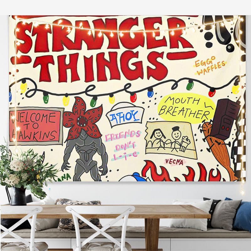 Stranger Things Alphabet Background Fabric Sci-Fi TV Series Hanging Cloth Room Dormitory Decorative Theme Wall Hanging