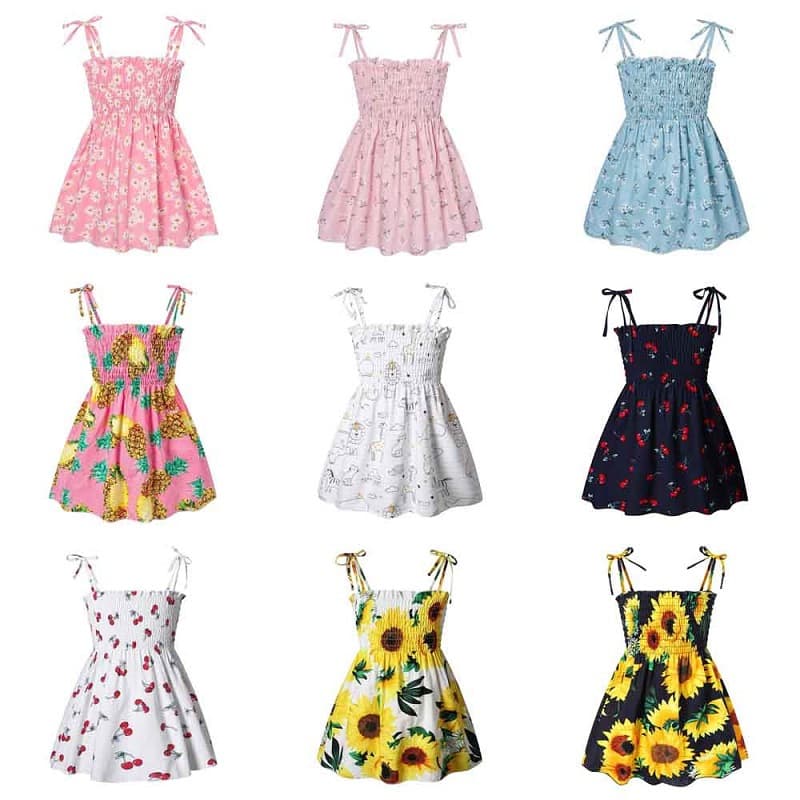 2026 Summer Girls Floral Suspender Dress Children's Cartoon Print Dress Baby Vacation Children's Wholesale