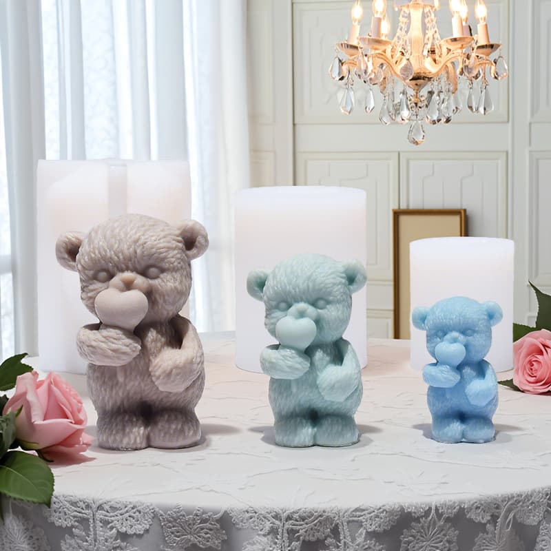New Cross-Border Love Heart Lollipop Bear Silicone Mold - Standing Cute Bear Plaster Cake Chocolate Silicone Mold