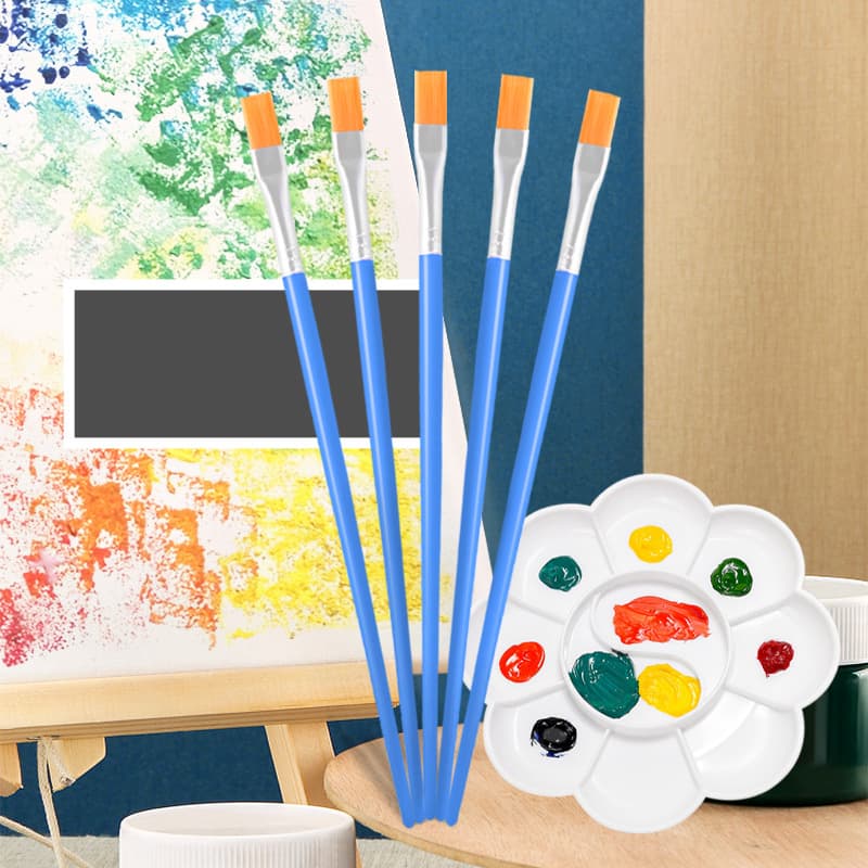 Plastic Handle Flat Tip Paintbrush Kids Paintbrush Nylon Bristle Paintbrush DIY Graffiti Paintbrush Painting Brush