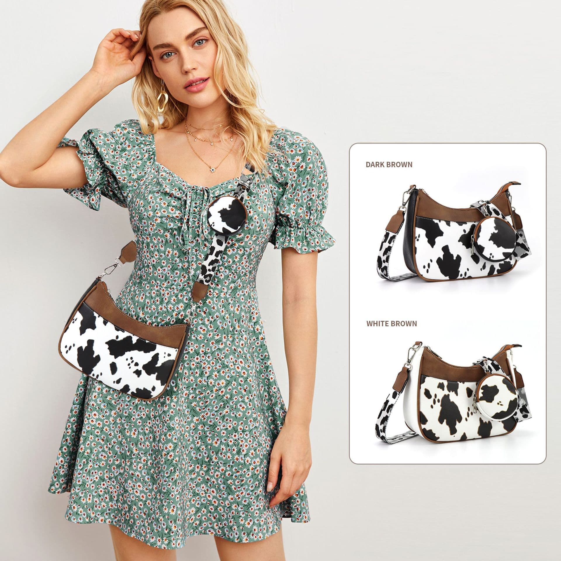 In stock Amazon European and American cow solid color shoulder bag crescent bag crossbody bag webbing adjustable shoulder strap large capacity