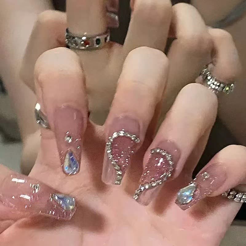 INS Premium Nail Art Wearable Nails Bling Heart Nail Art Removable Nail Tips Gradient False Nails Wholesale