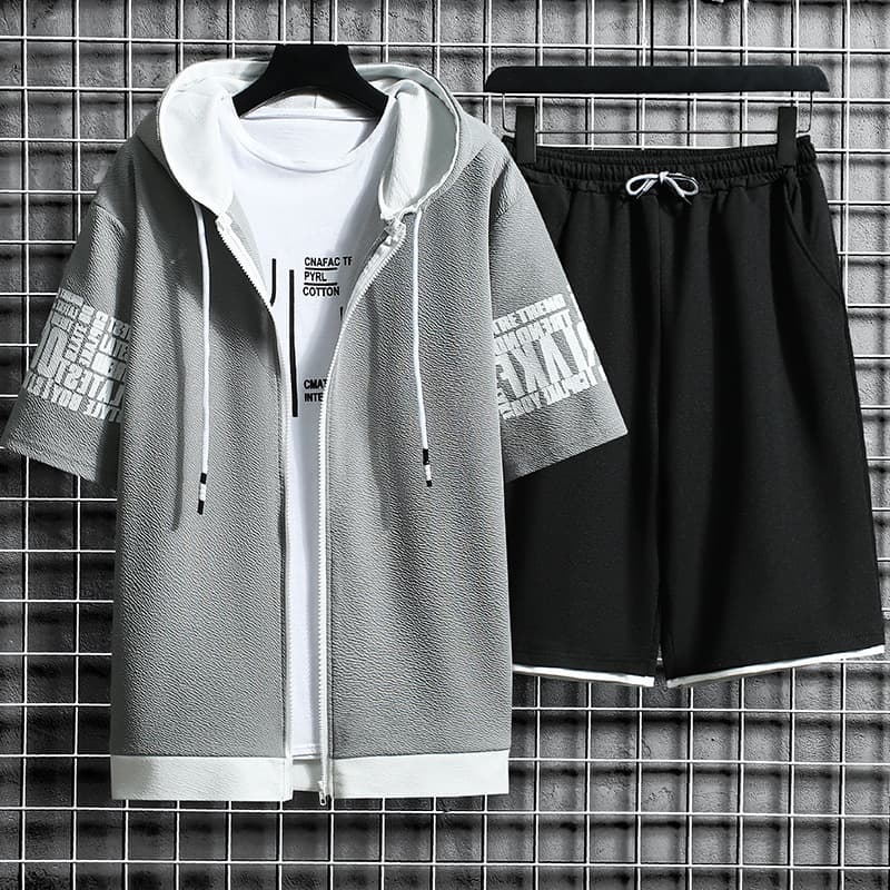 2023 Spring/Summer New Men's Cardigan Sweater Set - Youth Hooded Casual Korean Sportswear Two-Piece Trendy Outfit