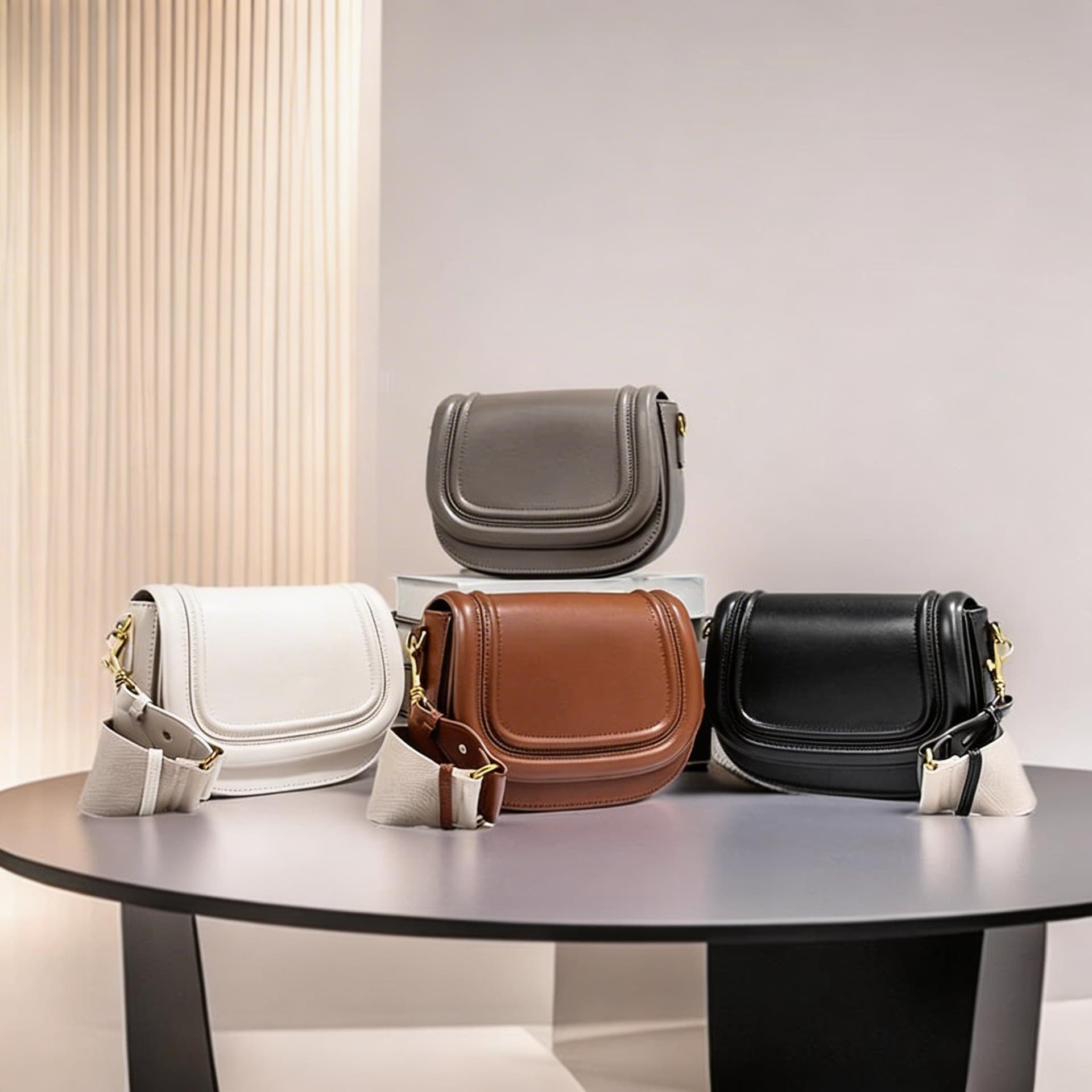 Women's Saddle Bag Shoulder Bag with Wide Strap Crossbody Underarm Bag PU Material Medium Size Round Shape Zipper Closure