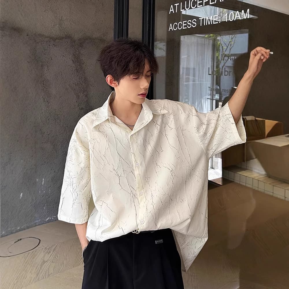 British yuppie men's textured shirt design high-end short-sleeved shirt men's thin hairstylist summer wear