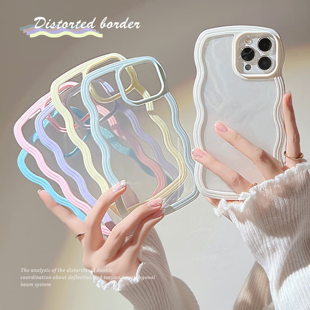 Wave Pattern Transparent Phone Case for Apple 17, iPhone 16 Pro Max Candy Color 14 Protective Case 15 Full Coverage